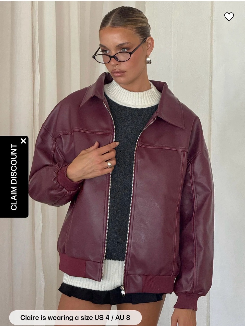 Princess Polly Burgundy Leather Bomber Jacket